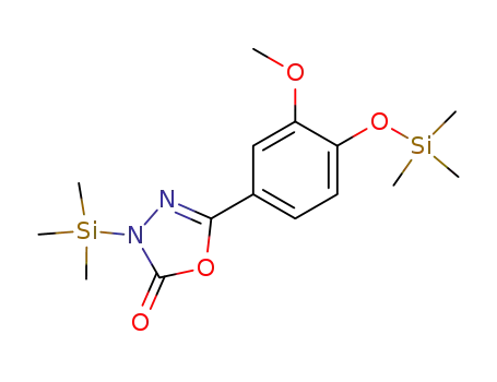 Molecular Structure of 79302-71-9 (2-(4-trimethylsiloxy-3-methoxy-phenyl)-4-trimethylsilyl-1,3,4-oxadiazol-5-one)