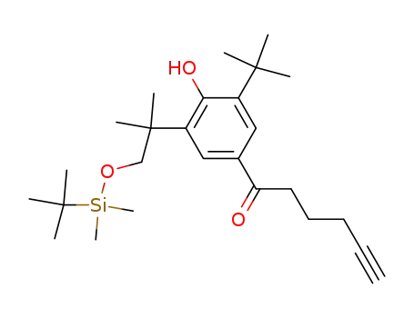 Molecular Structure of 126140-20-3 (1-{3-tert-Butyl-5-[2-(tert-butyl-dimethyl-silanyloxy)-1,1-dimethyl-ethyl]-4-hydroxy-phenyl}-hex-5-yn-1-one)