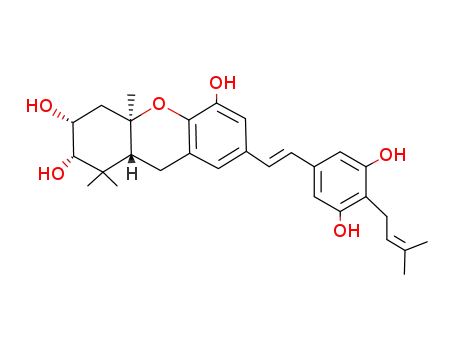 Molecular Structure of 142409-07-2 (1H-Xanthene-2,3,5-triol,7-[2-[3,5-dihydroxy-4-(3-methyl-2-buten-1-yl)phenyl]ethenyl]-2,3,4,4a,9,9a-hexahydro-1,1,4a-trimethyl-,(2R,3S,4aS,9aS)-rel-(+)-)