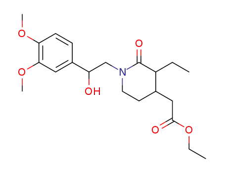 Molecular Structure of 75821-62-4 ((+/-)-1-<2-(3,4-dimethoxyphenyl)-2-hydroxyethyl>-3-ethyl-2-oxo-4-piperidineacetic acid ethyl ester)