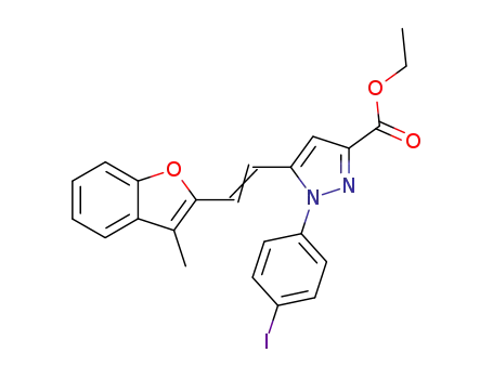 Molecular Structure of 99410-79-4 (1-(4-Iodo-phenyl)-5-[(E)-2-(3-methyl-benzofuran-2-yl)-vinyl]-1H-pyrazole-3-carboxylic acid ethyl ester)