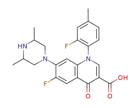 Molecular Structure of 164662-50-4 (7-(3,5-dimethylpiperazin-1-yl)-6-fluoro-1-(2-fluoro-4-methylphenyl)-4-oxo-1,4-dihydroquinoline-3-carboxylic acid)