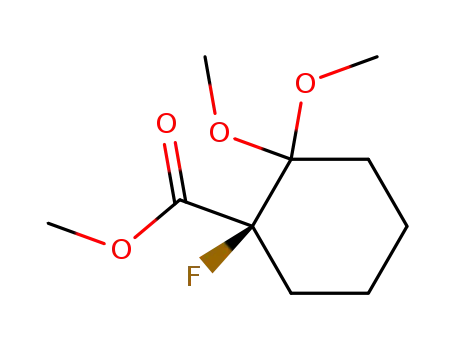 Molecular Structure of 144462-30-6 (Cyclohexanecarboxylic acid, 1-fluoro-2,2-dimethoxy-, methyl ester, (R)-)