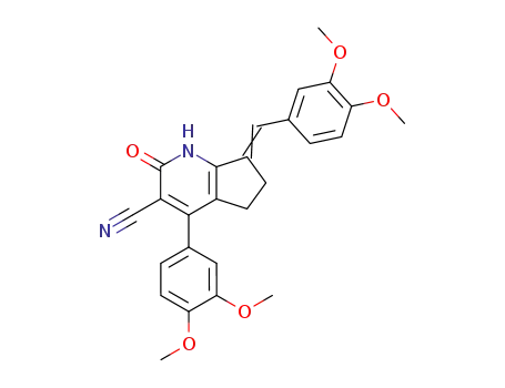 Molecular Structure of 77821-84-2 (4-(3,4-Dimethoxy-phenyl)-7-[1-(3,4-dimethoxy-phenyl)-meth-(Z)-ylidene]-2-oxo-2,5,6,7-tetrahydro-1H-[1]pyrindine-3-carbonitrile)