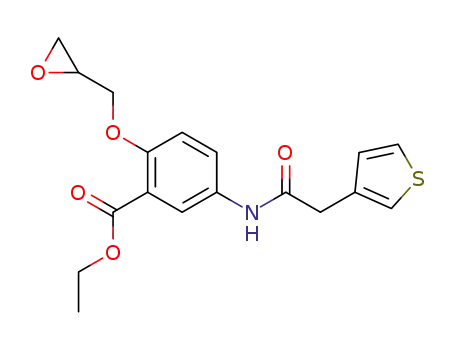 Molecular Structure of 90056-04-5 (Benzoic acid, 2-(oxiranylmethoxy)-5-[(3-thienylacetyl)amino]-, ethyl
ester)