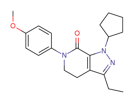 Molecular Structure of 162141-77-7 (1-Cyclopentyl-3-ethyl-6-(4-methoxy-phenyl)-1,4,5,6-tetrahydro-pyrazolo[3,4-c]pyridin-7-one)