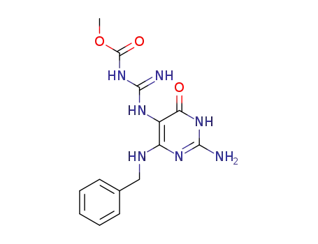 Molecular Structure of 115340-68-6 (2-amino-4-(benzylamino)-5-<1-<3-(methoxycarbonyl)guanidino>>pyrimidin-6(1H)-one)