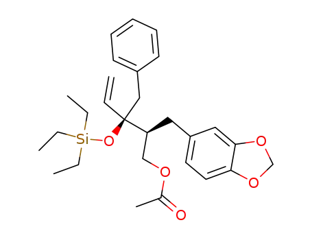 Acetic acid (2S,3R)-2-benzo[1,3]dioxol-5-ylmethyl-3-benzyl-3-triethylsilanyloxy-pent-4-enyl ester