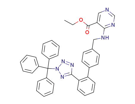 Molecular Structure of 143631-76-9 (4-{[2'-(2-Trityl-2H-tetrazol-5-yl)-biphenyl-4-ylmethyl]-amino}-pyrimidine-5-carboxylic acid ethyl ester)