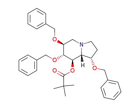 Molecular Structure of 171925-40-9 (Propanoic acid, 2,2-dimethyl-, octahydro-1,6,7-tris(phenylmethoxy)-8-indolizinyl ester, 1S-(1.alpha.,6.beta.,7.alpha.,8.beta.,8a.beta.)-)