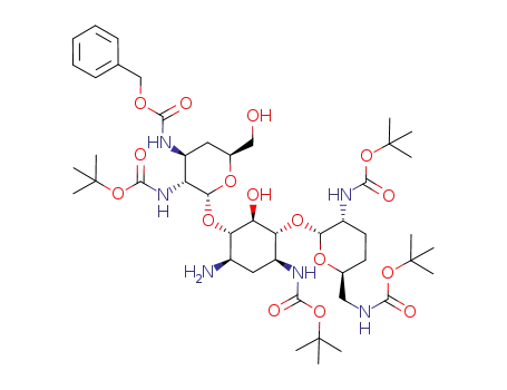Molecular Structure of 161822-16-8 (3''-(N-benzyloxycarbonyl)-3,2',6'-tris(N-tert-butoxycarbonyl)-2''-(tert-butoxycarbonyl)amino-2'',4''-dideoxydibekacin)