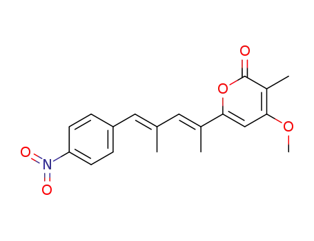Molecular Structure of 22388-89-2 (6-[(1E,3E)-1,3-Dimethyl-4-(4-nitrophenyl)-1,3-butadienyl]-4-methoxy-3-methyl-2H-pyran-2-one)