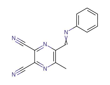 Molecular Structure of 192933-55-4 (2,3-Pyrazinedicarbonitrile, 5-methyl-6-[(phenylimino)methyl]-)