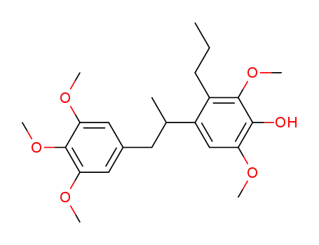 Molecular Structure of 61243-93-4 (Phenol,
2,6-dimethoxy-4-[1-methyl-2-(3,4,5-trimethoxyphenyl)ethyl]-3-propyl-)