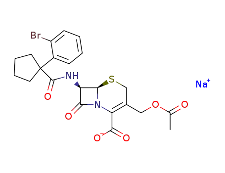 Molecular Structure of 143433-74-3 (sodium (6R,7R)-3-[(acetyloxy)methyl]-7-({[1-(2-bromophenyl)cyclopentyl]carbonyl}amino)-8-oxo-5-thia-1-azabicyclo[4.2.0]oct-2-ene-2-carboxylate)