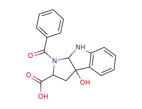 Molecular Structure of 142183-22-0 (Pyrrolo[2,3-b]indole-2-carboxylic acid,
1-benzoyl-1,2,3,3a,8,8a-hexahydro-3a-hydroxy-)