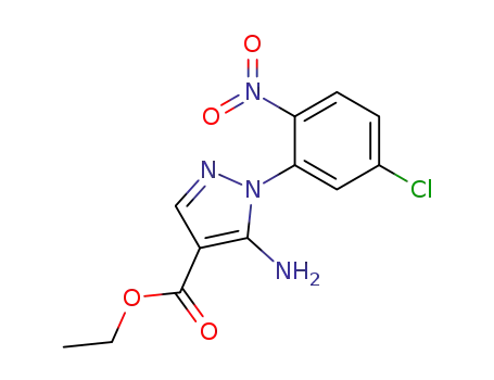 Molecular Structure of 161464-14-8 (1H-Pyrazole-4-carboxylic acid, 5-amino-1-(5-chloro-2-nitrophenyl)-,
ethyl ester)