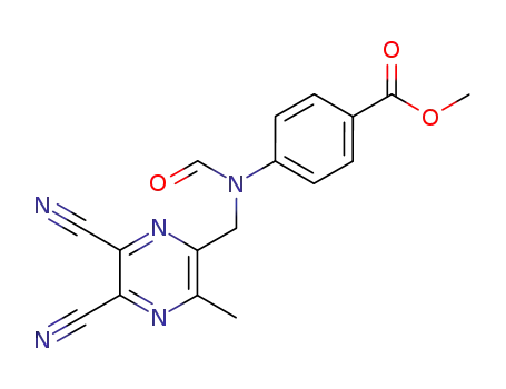Molecular Structure of 192933-33-8 (Benzoic acid, 4-[[(5,6-dicyano-3-methylpyrazinyl)methyl]formylamino]-,
methyl ester)