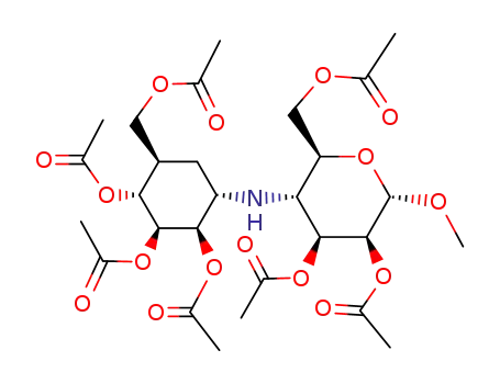 Methyl 2,3,6-tri-O-acetyl-4-deoxy-4-<(1S)-(1,4/2,3,5)-2,3,4-triacetoxy-5-(acetoxymethyl)-1-cyclohexylamino>-α-D-mannopyranoside