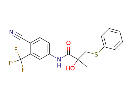 Molecular Structure of 90356-00-6 (Propanamide,
N-[4-cyano-3-(trifluoromethyl)phenyl]-2-hydroxy-2-methyl-3-(phenylthio)-)