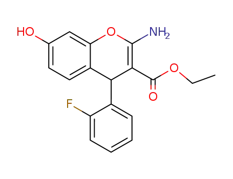 Molecular Structure of 111861-31-5 (4H-1-Benzopyran-3-carboxylic acid,
2-amino-4-(2-fluorophenyl)-7-hydroxy-, ethyl ester)