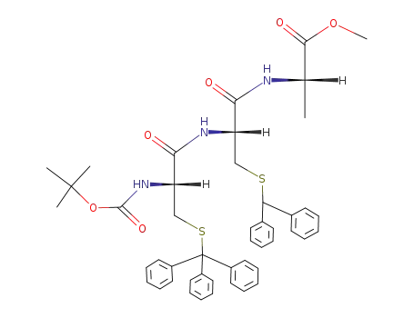 Molecular Structure of 89028-32-0 (L-Alanine,
N-[N-[N-[(1,1-dimethylethoxy)carbonyl]-S-(triphenylmethyl)-L-cysteinyl]-S
-(diphenylmethyl)-L-cysteinyl]-, methyl ester)