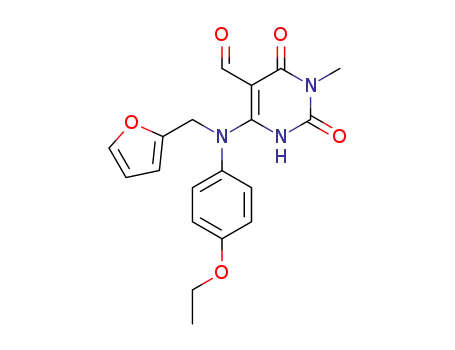 Molecular Structure of 182358-10-7 (5-Pyrimidinecarboxaldehyde,
4-[(4-ethoxyphenyl)(2-furanylmethyl)amino]-1,2,3,6-tetrahydro-1-methyl-
2,6-dioxo-)