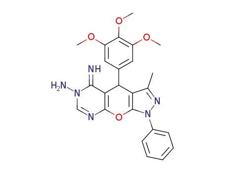 5-imino-3-methyl-1-phenyl-4-(3,4,5-trimethoxyphenyl)-1,4,5,6-tetrahydropyrazolo[4',3':5,6]pyrano[2,3-d]pyrimidin-6-amine