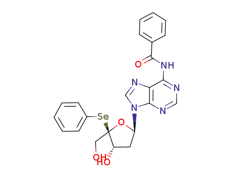 Molecular Structure of 201420-68-0 (N-[9-((2R,4S,5R)-4-Hydroxy-5-hydroxymethyl-5-phenylselanyl-tetrahydro-furan-2-yl)-9H-purin-6-yl]-benzamide)