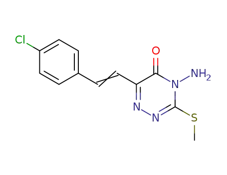 Molecular Structure of 89988-35-2 (1,2,4-Triazin-5(4H)-one,
4-amino-6-[2-(4-chlorophenyl)ethenyl]-3-(methylthio)-)