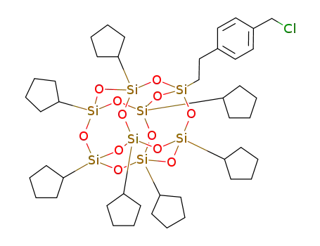 Molecular Structure of 1023524-14-2 (1-[2-[(chloromethyl)phenyl]ethyl]-3,5,7,9,11,13,15-heptacyclopentylpentacyclo[9.5.1.13,9.15,15.17,13]octasiloxane)