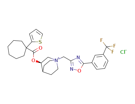 Molecular Structure of 1195983-14-2 ((R)-3-(1-thiophen-2-ylcycloheptanecarbonyloxy)-1-[5-(3-trifluoromethylphenyl)-[1,2,4]oxadiazol-3-ylmethyl]-1-azoniabicyclo[2.2.2]octane chloride)