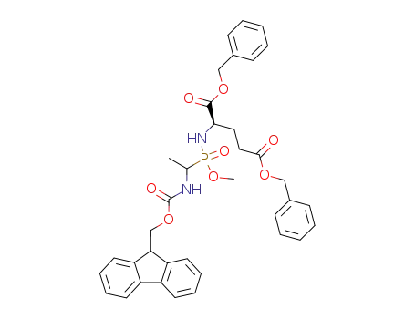 Molecular Structure of 500913-24-6 (D-Glutamic acid,
N-[[1-[[(9H-fluoren-9-ylmethoxy)carbonyl]amino]ethyl]methoxyphosphinyl
]-, bis(phenylmethyl) ester)