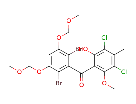 Molecular Structure of 1258391-78-4 ((2,6-dibromo-3,5-bis(methoxymethoxy)phenyl)(3,5-dichloro-2-hydroxy-6-methoxy-4-methylphenyl)methanone)