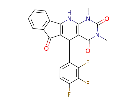 Molecular Structure of 1172612-98-4 (5-(2,3,4-trifluorophenyl)-1,3-dimethyl-5,11-dihydro-1H-indeno-[2',1':5,6]pyrido[2,3-d]pyrimidine-2,3,6-trione)
