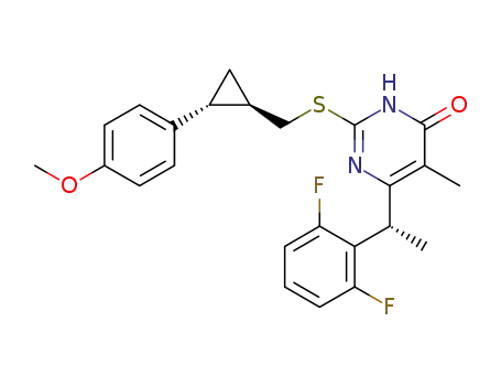 Molecular Structure of 1114507-62-8 (4(3H)-Pyrimidinone, 6-[(1R)-1-(2,6-difluorophenyl)ethyl]-2-[[[(1R,2R)-2-(4-methoxyphenyl)cyclopropyl]methyl]thio]-5-methyl-)