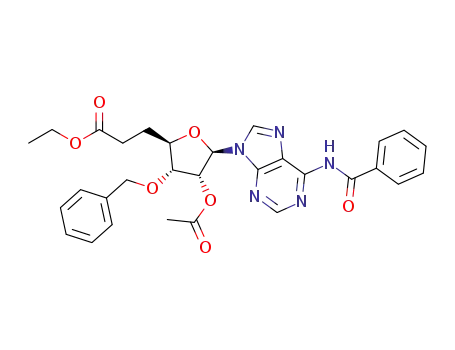 2'-O-acetyl-3'-O-benzyl-5'-deoxy-5'-ethoxycarbonylmethyl-6-N-benzoyladenosine