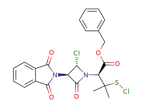 Molecular Structure of 182268-32-2 (benzyl (2S)-2-[(3R,4S)-4-chloro-3-phthalimido-2-oxazetidin-1-yl]-2-(1-chlorothio-1-methylethyl)-acetate)