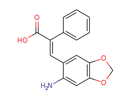 Molecular Structure of 92856-23-0 (3-(6-amino-1,3-benzodioxol-5-yl)-2-phenylprop-2-enoic acid)