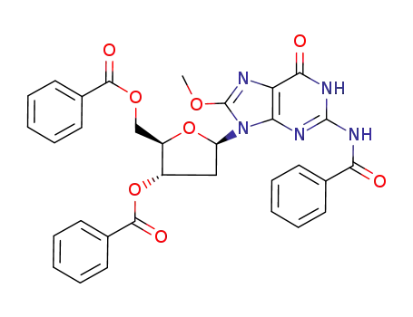 Molecular Structure of 175294-38-9 (Guanosine, N-benzoyl-2'-deoxy-8-methoxy-, 3',5'-dibenzoate)