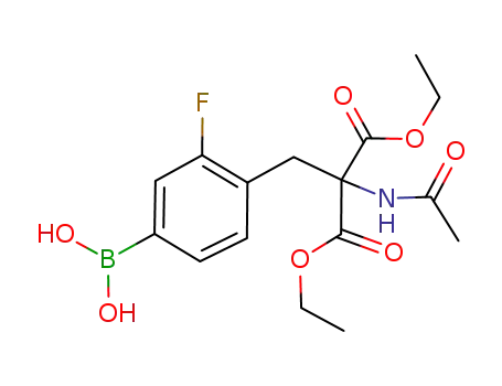 Molecular Structure of 292050-23-8 (2-[1-Acetylamino-2-(4-borono-2-fluorophenyl)ethyl]malonic acid diethyl ester)