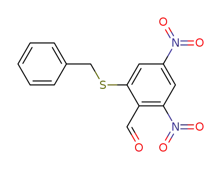Molecular Structure of 881688-60-4 (Benzaldehyde, 2,4-dinitro-6-[(phenylmethyl)thio]-)