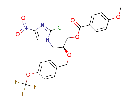 Molecular Structure of 1253202-36-6 ((S)-3-(2-chloro-4-nitro-1H-imidazol-1-yl)-2-(4-(trifluoro-methoxy)benzyloxy)propyl 4-methoxybenzoate)