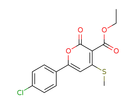 Molecular Structure of 153391-45-8 (2H-Pyran-3-carboxylic acid, 6-(4-chlorophenyl)-4-(methylthio)-2-oxo-,
ethyl ester)