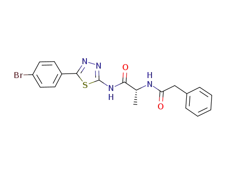Molecular Structure of 1073557-86-4 ((2R)-N-[5-(4-bromophenyl)-1,3,4-thiadiazol-2-yl]-2-[(phenylacetyl)amino]propanamide)