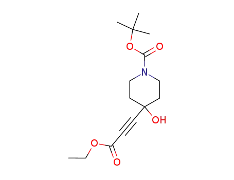Molecular Structure of 374794-90-8 (1-Piperidinecarboxylic acid, 4-(3-ethoxy-3-oxo-1-propyn-1-yl)-4-hydroxy-, 1,1-diMethylethyl ester)