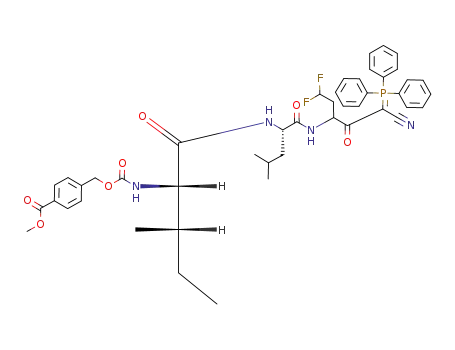 Molecular Structure of 438202-62-1 (4-((1S,2S)-1-{(S)-1-[3-Cyano-1-(2,2-difluoro-ethyl)-2-oxo-3-(triphenyl-λ<sup>5</sup>-phosphanylidene)-propylcarbamoyl]-3-methyl-butylcarbamoyl}-2-methyl-butylcarbamoyloxymethyl)-benzoic acid methyl ester)