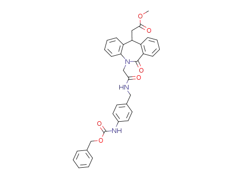 Molecular Structure of 443331-76-8 ({5-[(4-benzyloxycarbonylamino-benzylcarbamoyl)-methyl]-6-oxo-6,11-dihydro-5<i>H</i>-dibenzo[<i>b</i>,<i>e</i>]azepin-11-yl}-acetic acid methyl ester)