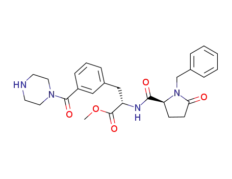 Molecular Structure of 412353-13-0 ((S)-2-[((S)-1-Benzyl-5-oxo-pyrrolidine-2-carbonyl)-amino]-3-[3-(piperazine-1-carbonyl)-phenyl]-propionic acid methyl ester)