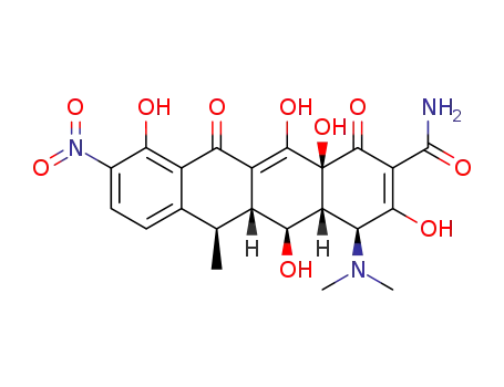 Molecular Structure of 120793-45-5 (<4S-(4α,12aα)>-4-(dimethylamino)-9-nitro-1,4,4a,5,5a,6,11,12a-octahydro-3,5,10,12,12a-pentahydroxy-6-methyl-1,11-dioxo-2-naphthacenecarboxamide)